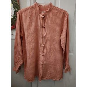 J.JILL Pink Womens Mandarin Collar Knot Buttons Long Sleeve Button Up Shirt XS